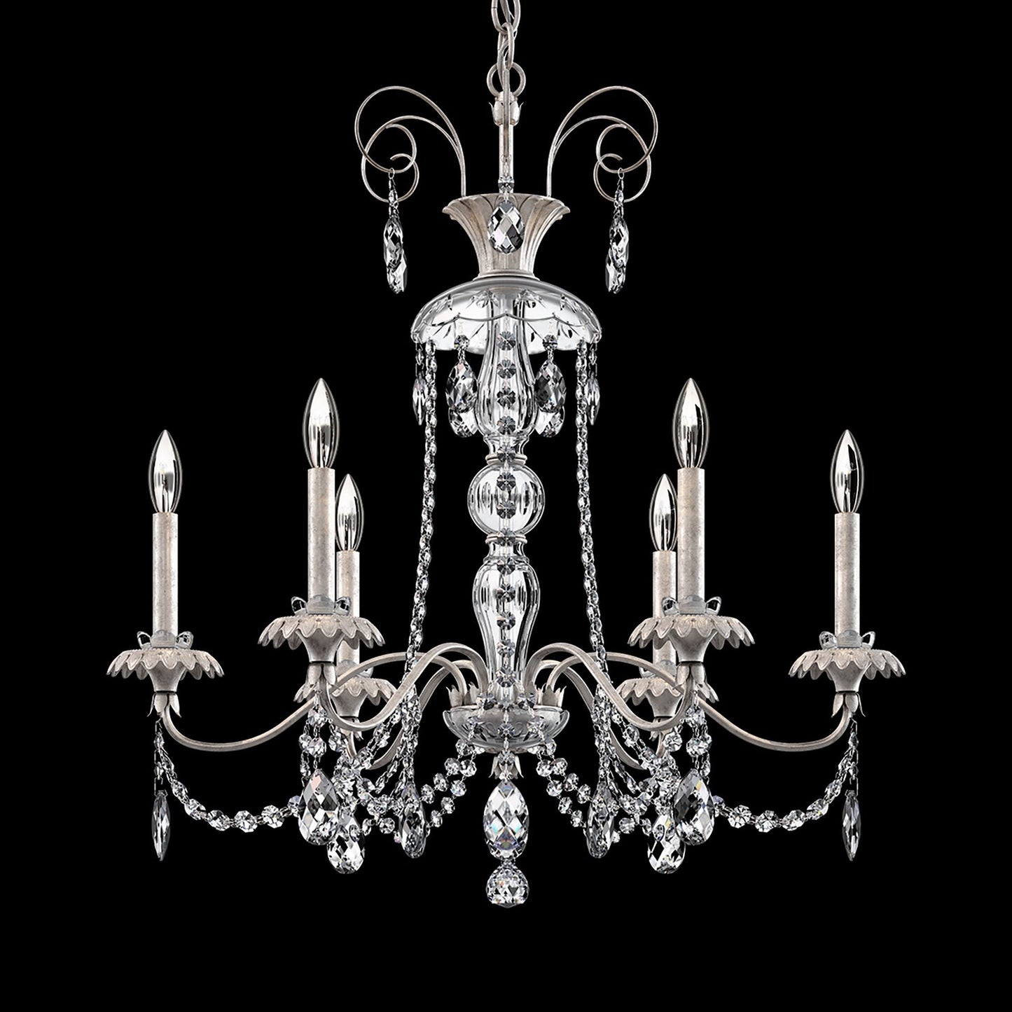 Helenia 30"H x 28"W 6-Light Crystal Chandelier in Antique Silver