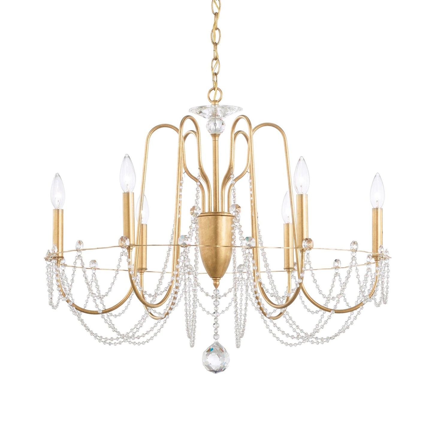 Helenia 30"H x 28"W 6-Light Crystal Chandelier in Heirloom Gold