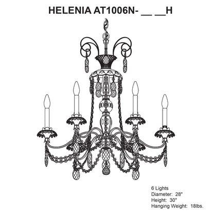 Helenia 30"H x 28"W 6-Light Crystal Chandelier in Heirloom Gold