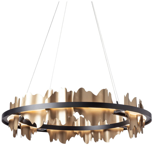 Hildene Circular LED Pendant - Black - Gold Accents - Standard Height