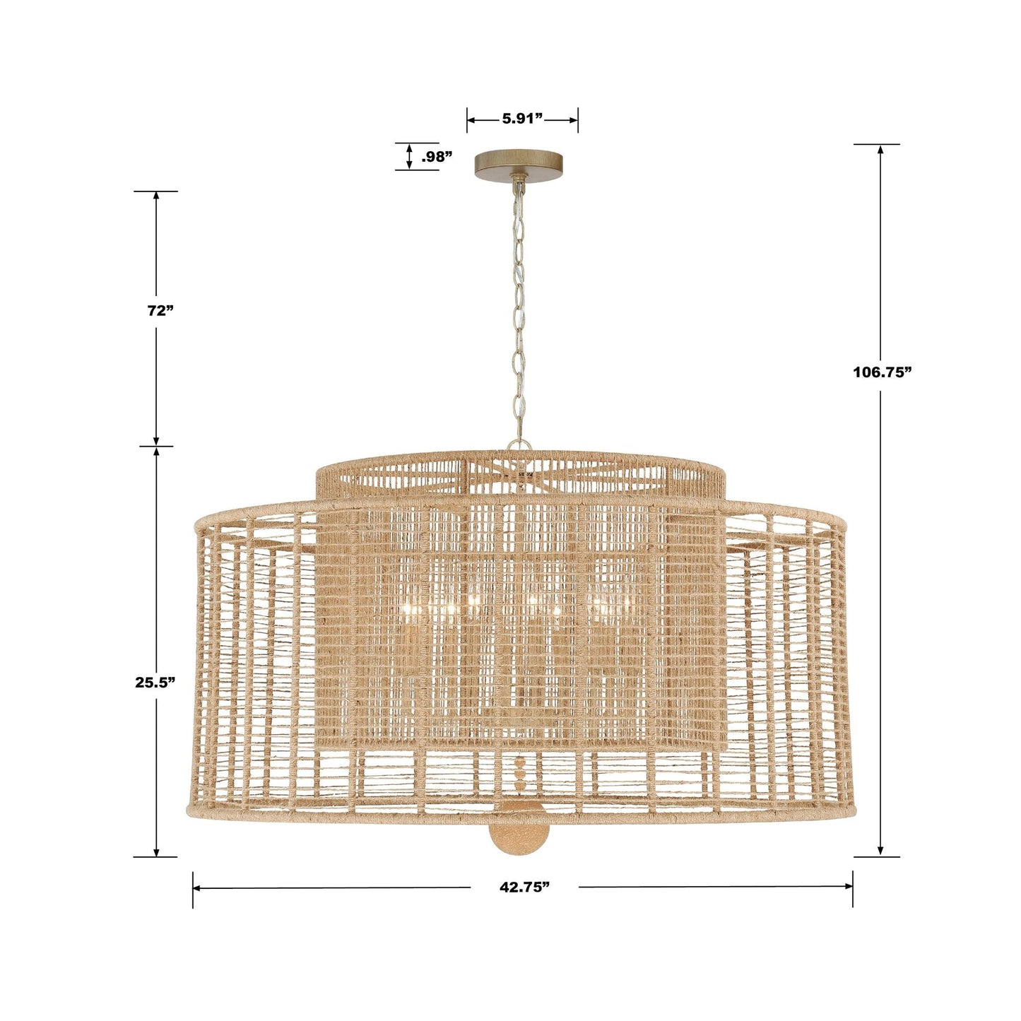 Jayna 42 3/4" Wide Silver Natural Jute 12-Light Modern Drum Chandelier