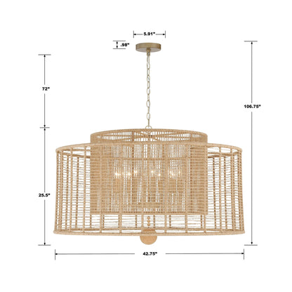 Jayna 42 3/4" Wide Silver Natural Jute 12-Light Modern Drum Chandelier
