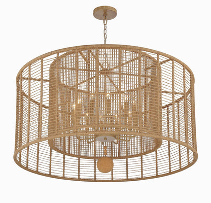 Jayna 42 3/4" Wide Silver Natural Jute 12-Light Modern Drum Chandelier