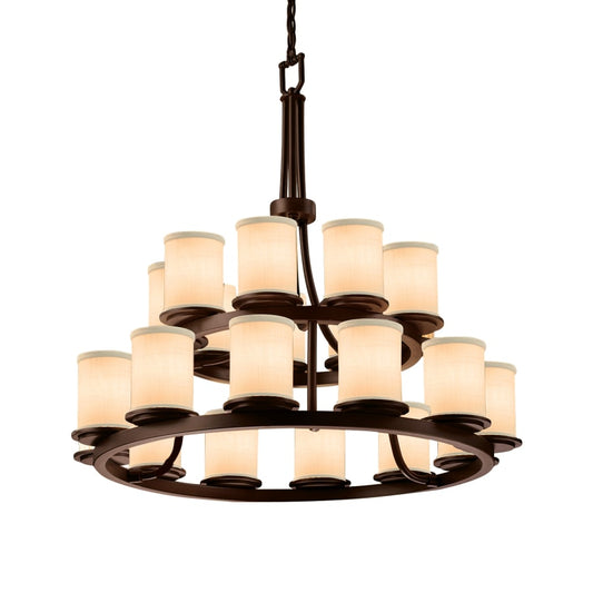 Justice Design Group Textile 21 Light 33" Wide Pillar Candle Style Chandelier with Cream Woven Fabric Shades