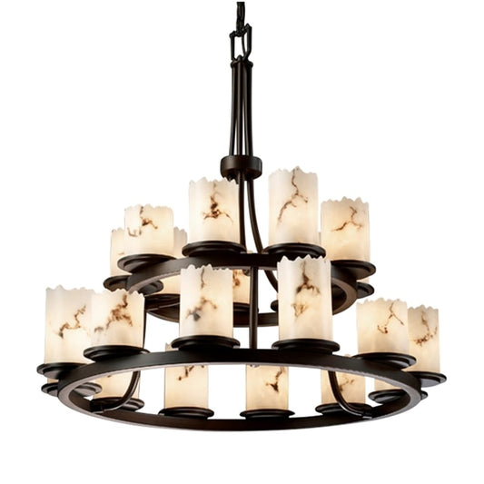 Justice Design Group LumenAria 21 Light 33" Wide Pillar Candle Chandelier with Faux Alabaster Resin Shades