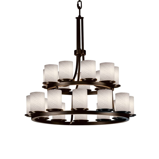 Justice Design Group Fusion 21 Light 33" Wide Pillar Candle Style Chandelier with Weave-Patterned Glass Shades