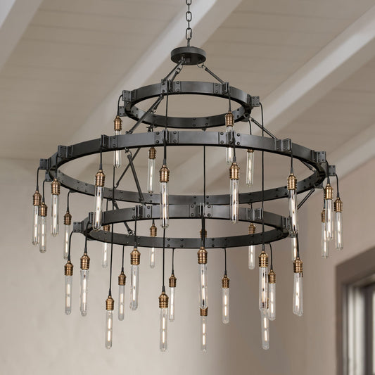 Kalco Stuyvesant 48" Matte Gun Metal 36-Light 3-Tier Ring Chandelier