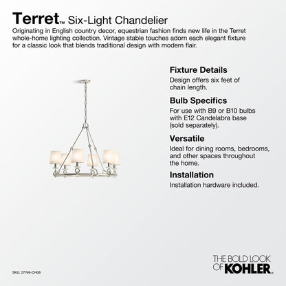 Kohler Lighting Terret 6 Light 36" Wide Taper Candle Ring Chandelier