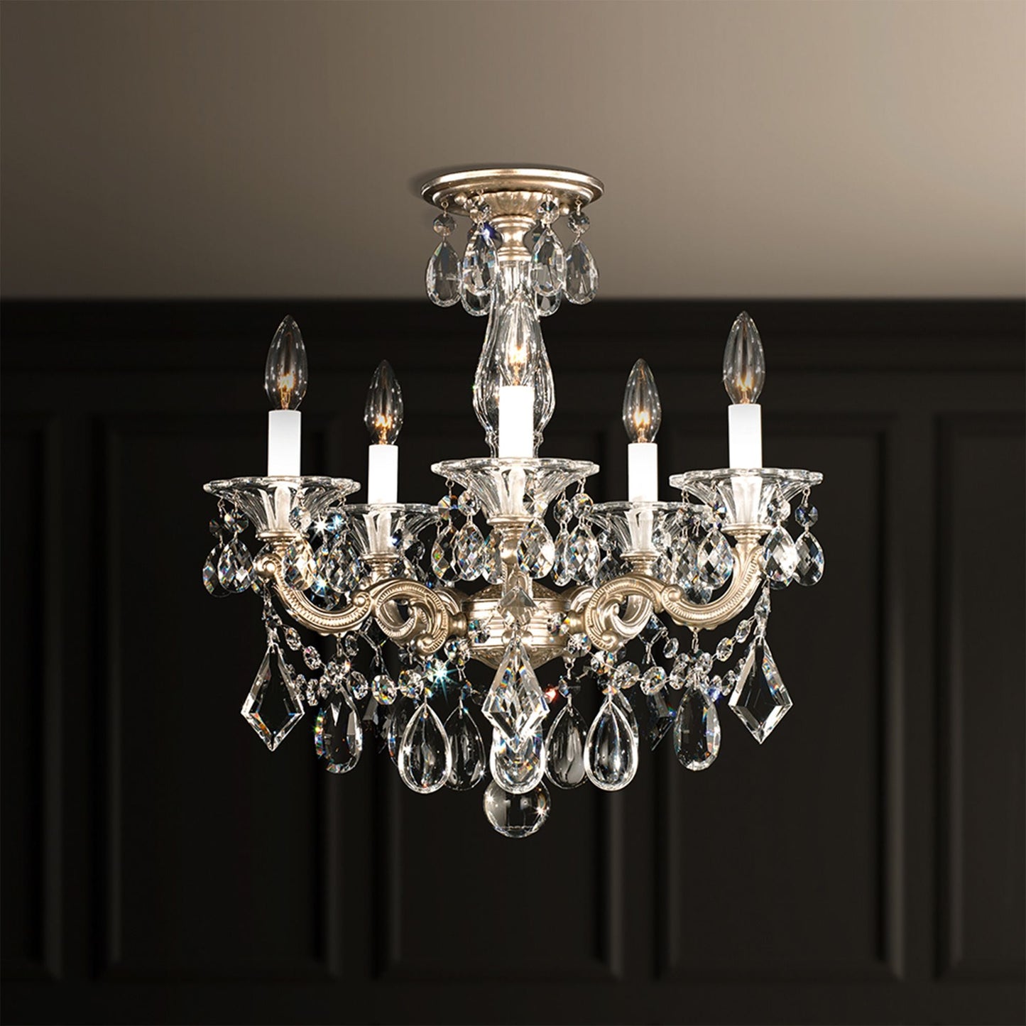 La Scala 19.5"H x 18"W 5-Light Crystal Semi-Flush Mount in Antiqu