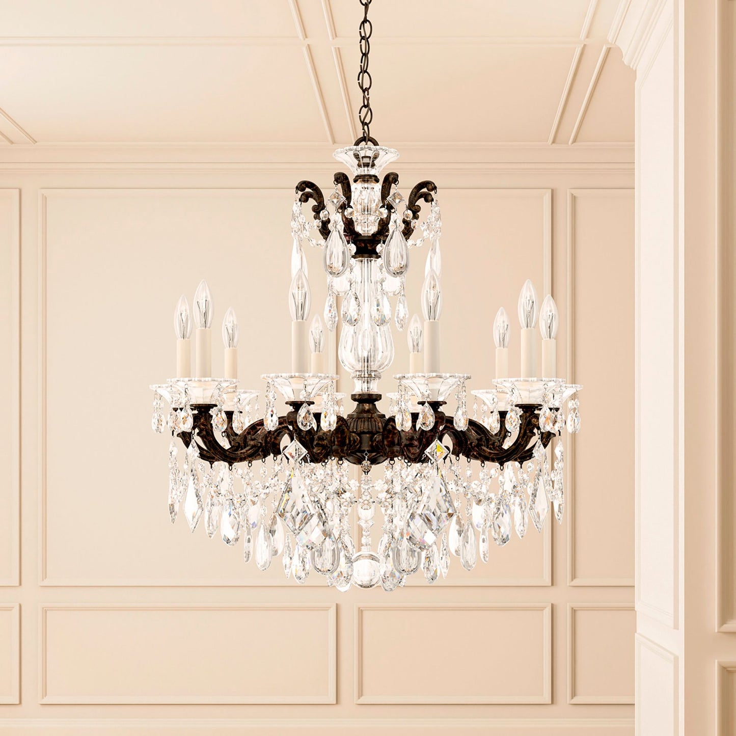 La Scala 29.5"H x 28"W 10-Light Crystal Chandelier in Heirloom Br