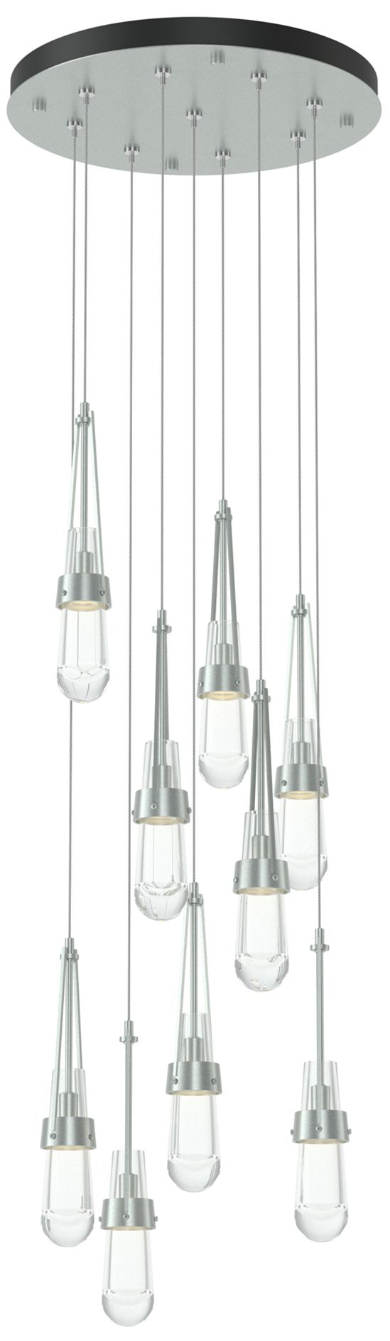 Link 20.5" 9-Light Round Vintage Platinum Long Pendant with Clear Glas
