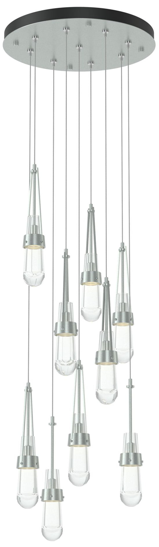 Link 20.5" 9-Light Round Vintage Platinum Long Pendant with Clear Glas