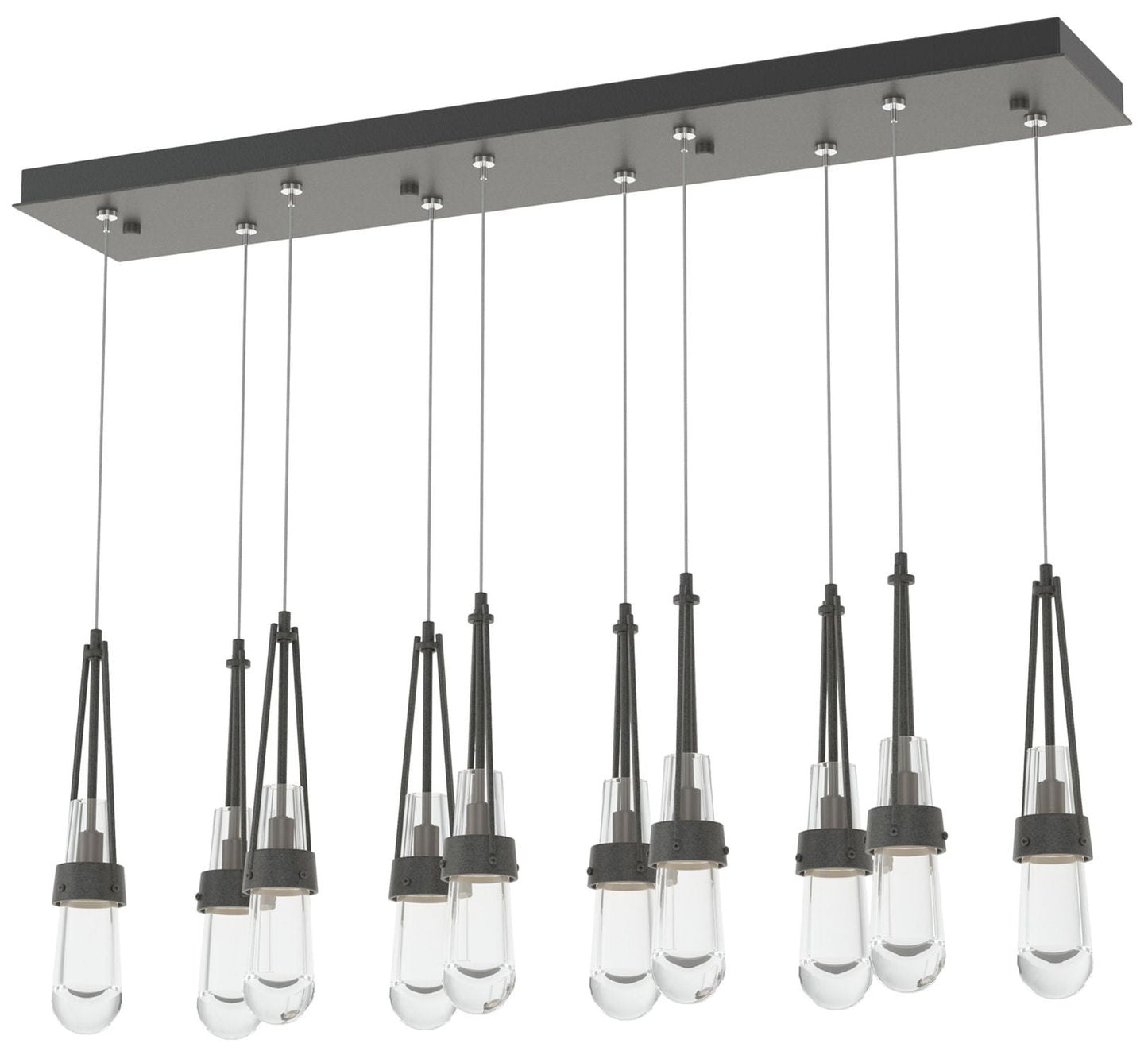Link 44.5" Rectangular Natural Iron Long Pendant with Clear Glass