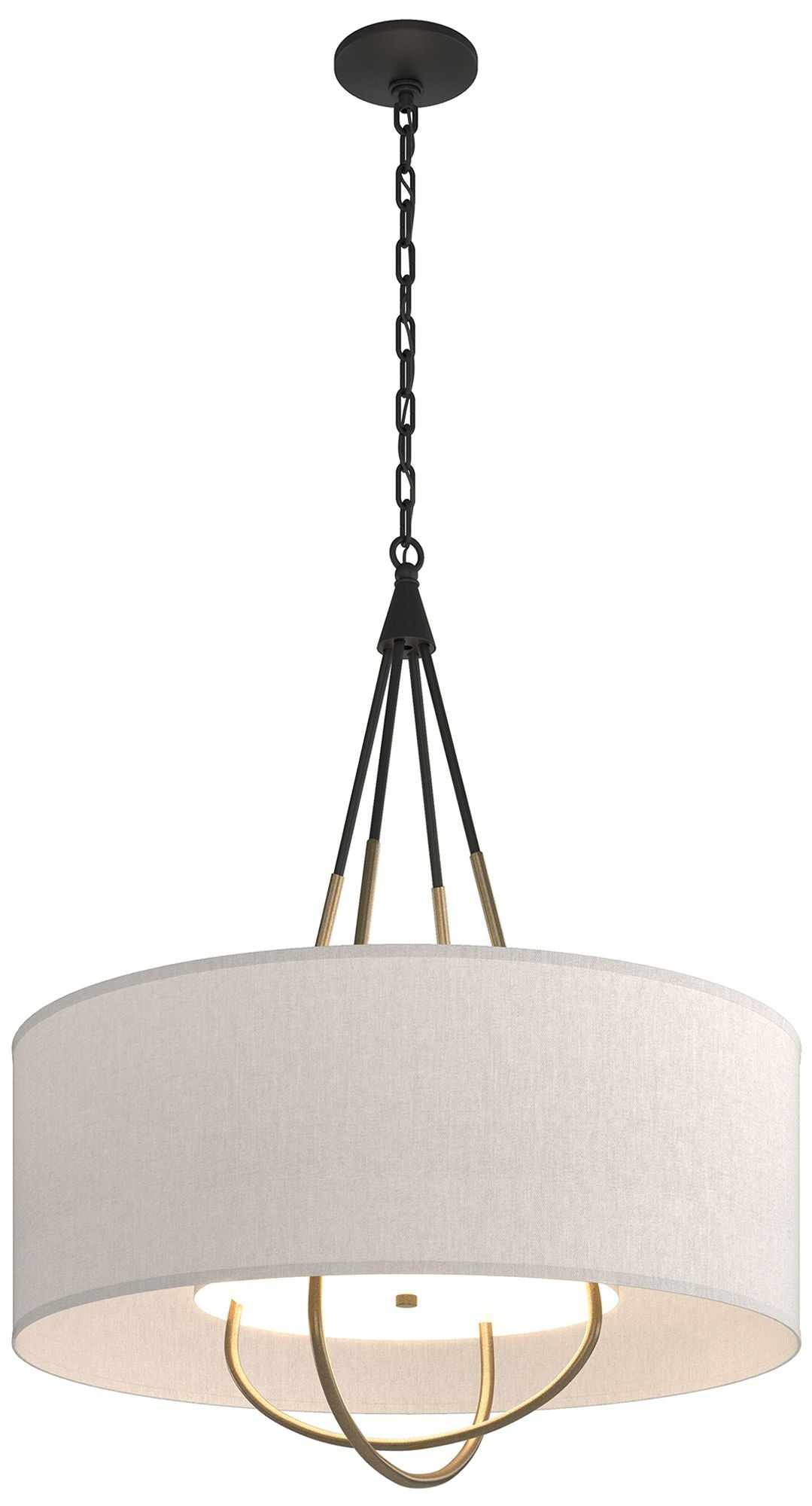 Loop Pendant - Black Finish - Soft Gold Accents - Flax Shade