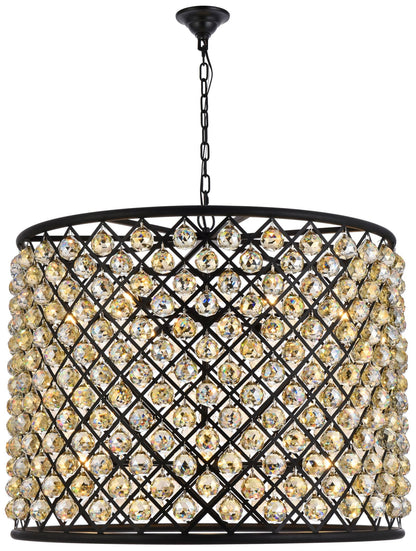Madison 12 Lt Matte Black Chandelier Golden Teak