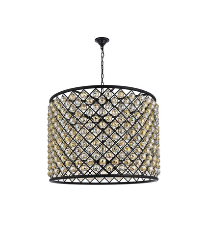 Madison 12 Lt Matte Black Chandelier Golden Teak