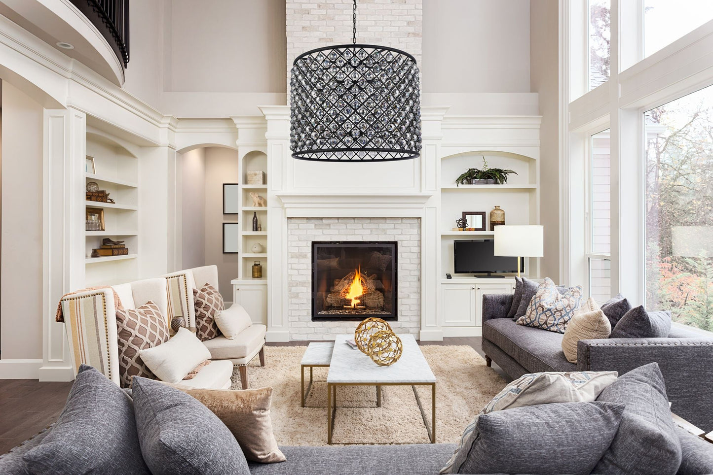 Madison 12 Lt Matte Black Chandelier Silver Shade (Grey)