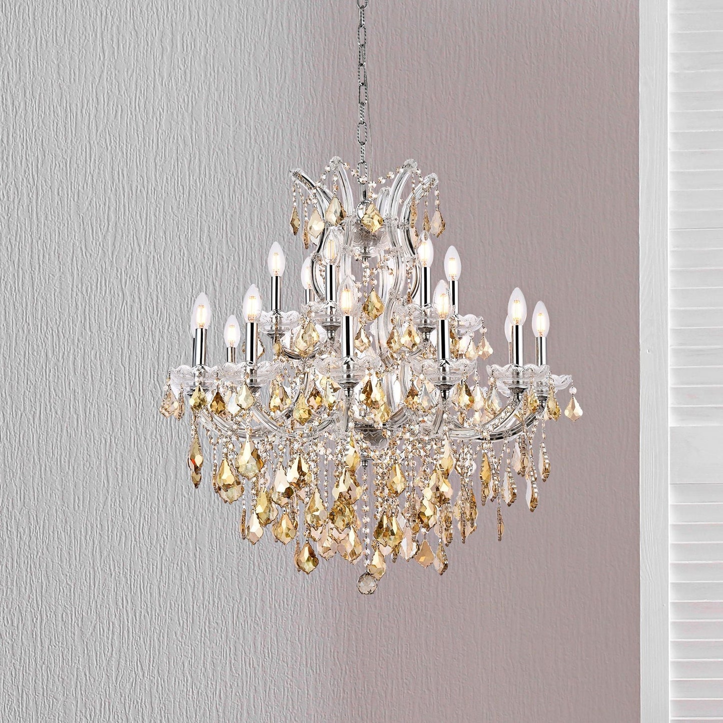 Maria Theresa 19 Lt Chrome Chandelier Golden Teak