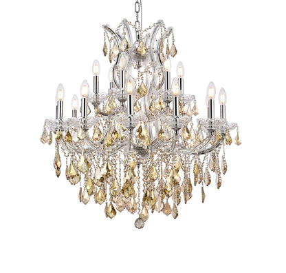 Maria Theresa 19 Lt Chrome Chandelier Golden Teak