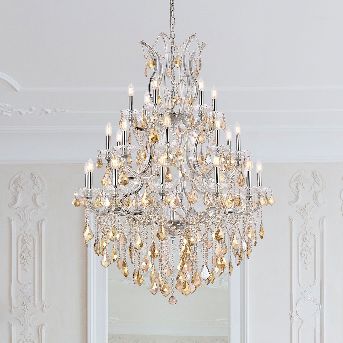 Maria Theresa 38" Wide Chrome and Golden Crystal Chandelier