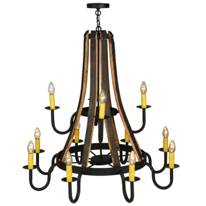 Meyda Tiffany Barrel Stave Madera 12 Light 44" Wide Wrought Iron Candle Style Chandelier