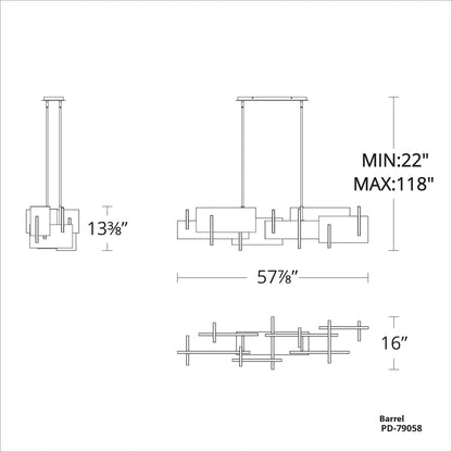 Modern Forms Amari 58" Wide Black Aluminum LED Linear Pendant