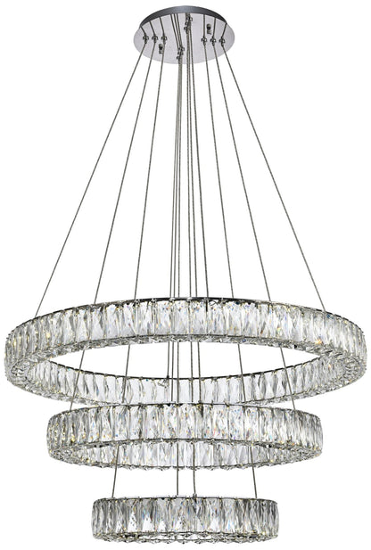 Monroe 31 1/2" Wide Chrome 3-Ring LED Chip Pendant