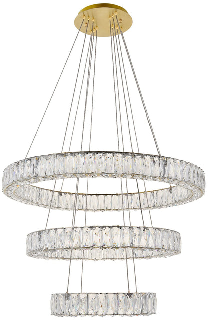 Monroe 31 1/2" Wide Gold and Crystal 3-Tier LED Chandelier