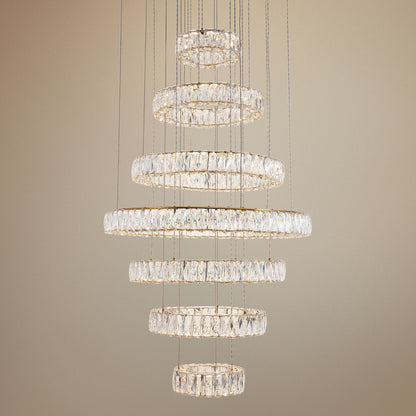 Monroe 34" Wide Gold and Crystal 7-Tier LED Chandelier