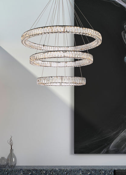 Monroe 40 1/2"W Black and Crystal Triple Ring LED Chandelier