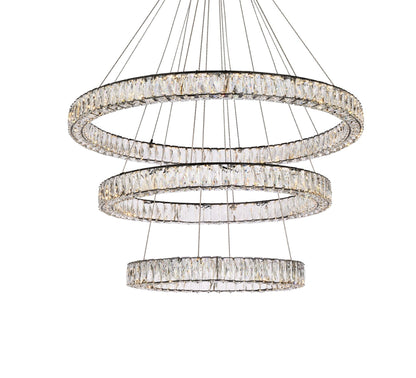 Monroe 40 1/2"W Black and Crystal Triple Ring LED Chandelier