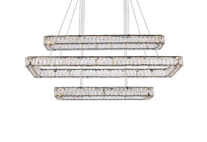 Monroe 50" Wide Black Crystal 3-Tier LED Pendant Light