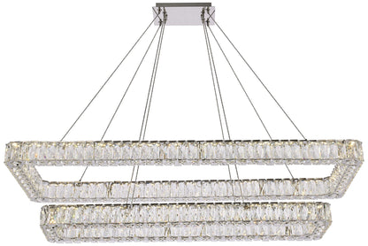 Monroe 50" Wide Chrome Crystal LED Rectangular Pendant Light
