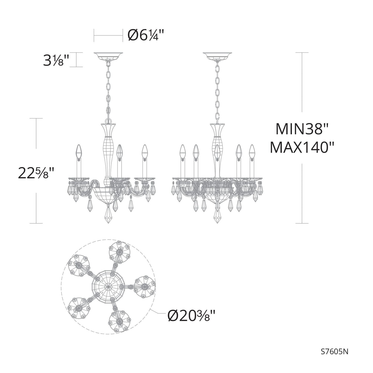 Napoli 22.6"H x 20.4"W 5-Lt Crystal Chandelier in Hrlm Bronze