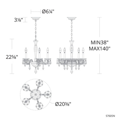 Napoli 22.6"H x 20.4"W 5-Lt Crystal Chandelier in Hrlm Bronze