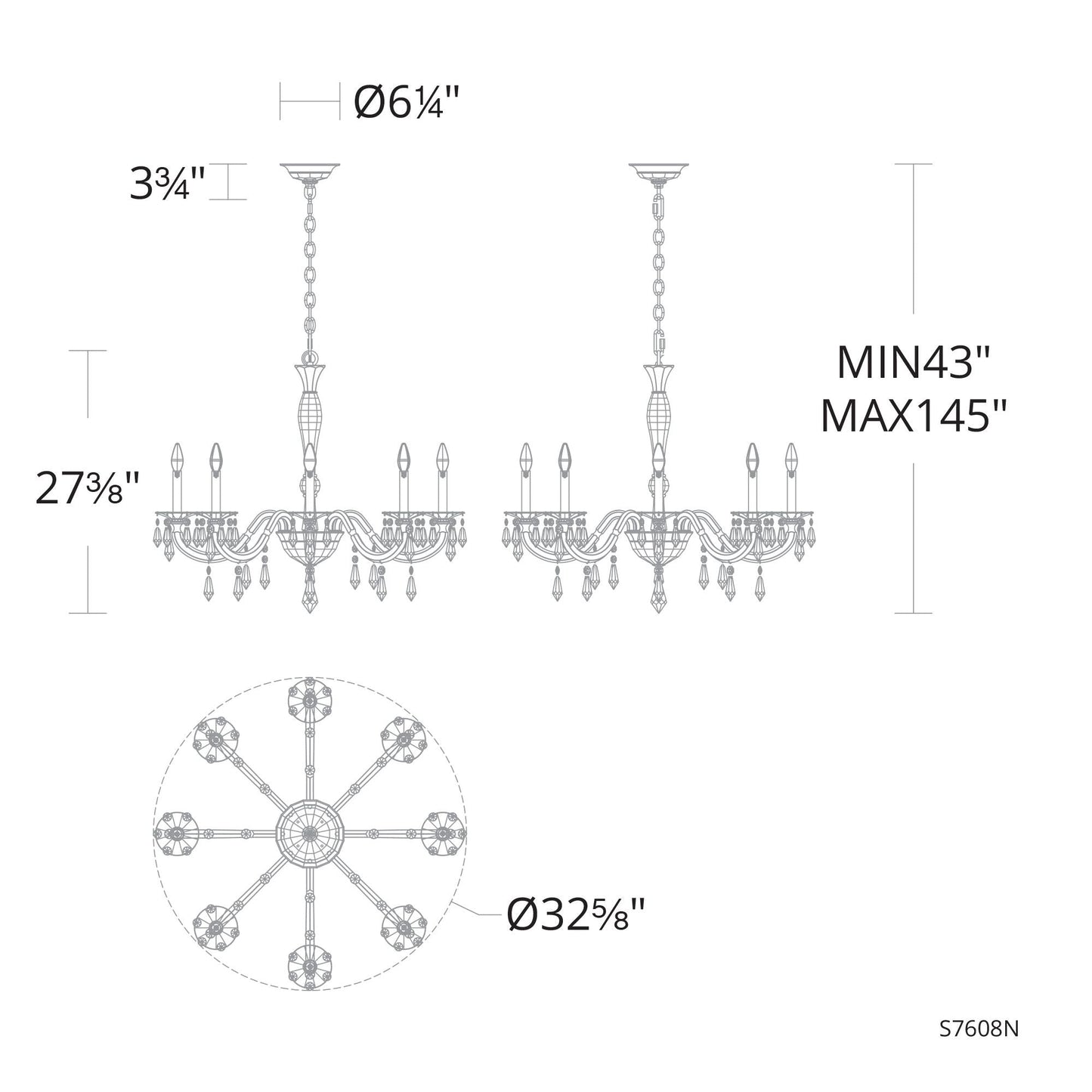 Napoli 27.4"H x 32.6"W 8-Lt Crystal Chandelier in Hrlm Gold