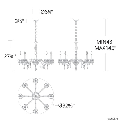 Napoli 27.4"H x 32.6"W 8-Lt Crystal Chandelier in Hrlm Gold