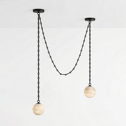 Industrial Alabaster Orb Chain Chandelier