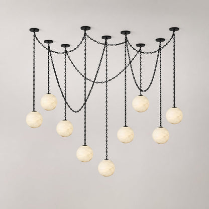 Industrial Alabaster Orb Chain Chandelier