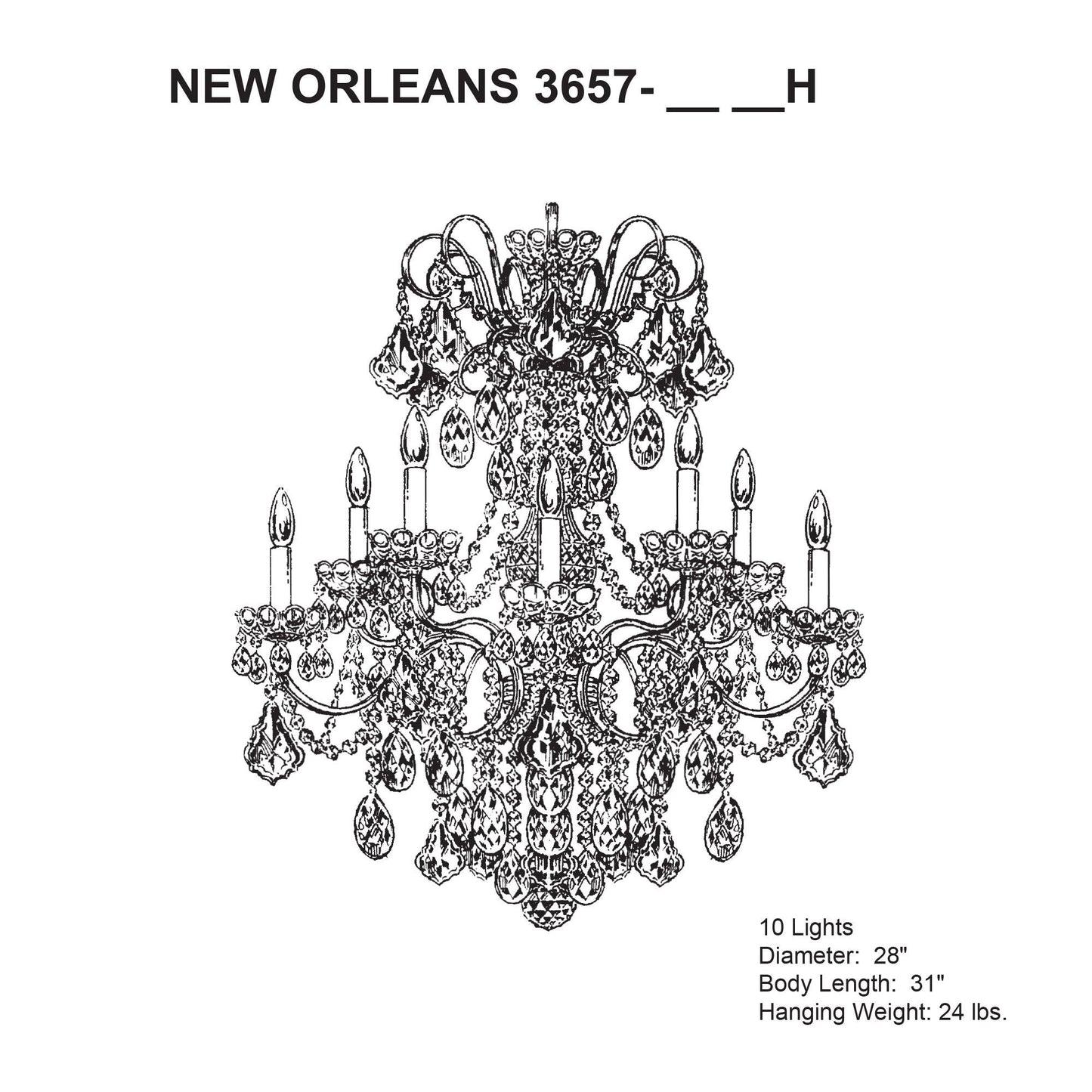 New Orleans 31"H x 28"W 10-Light Crystal Chandelier in Etruscan G