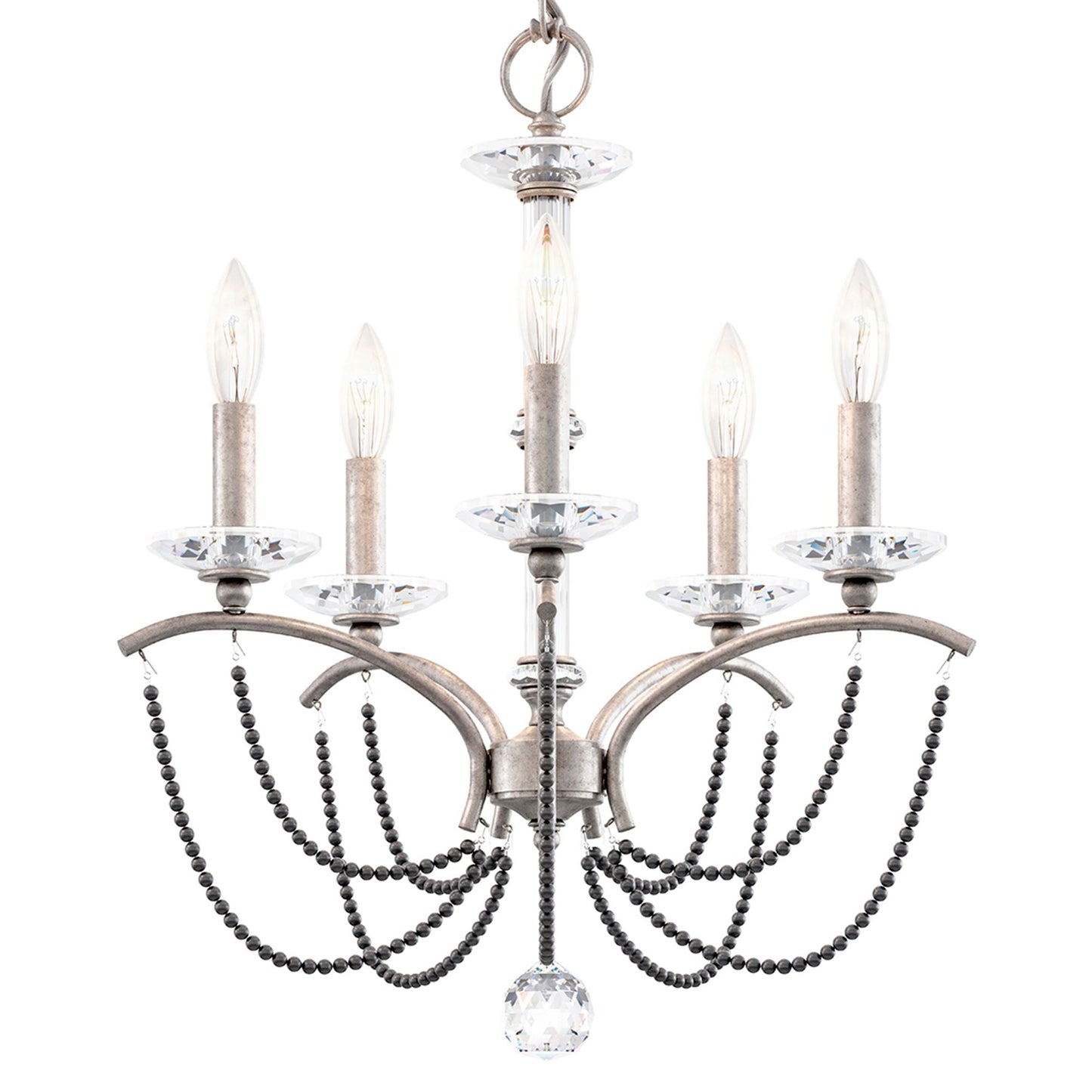 Priscilla 22"H x 18"W 5-Light Crystal Chandelier in Antique Silve