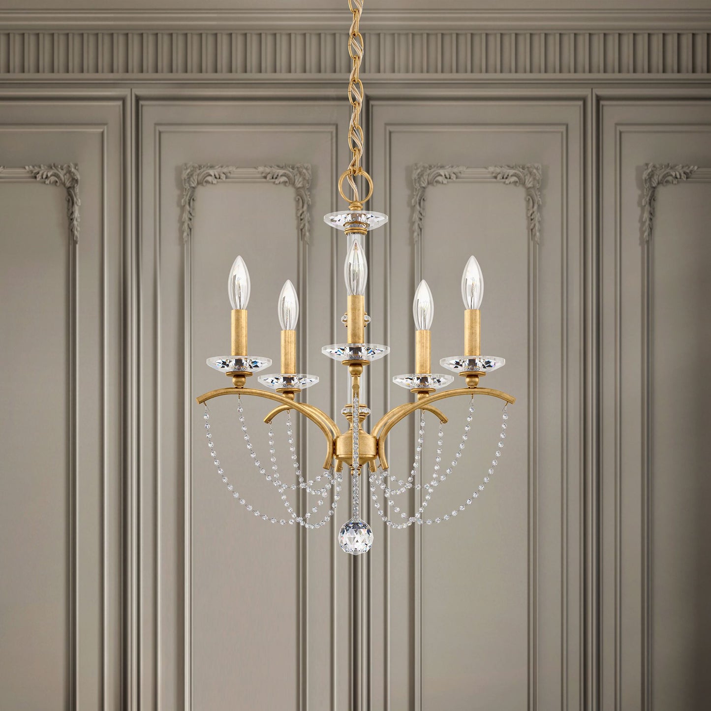 Priscilla 22"H x 18"W 5-Light Crystal Chandelier in Heirloom Gold