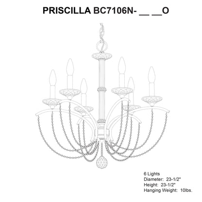 Priscilla 23.5"H x 23.5"W 6-Light Crystal Chandelier in Black