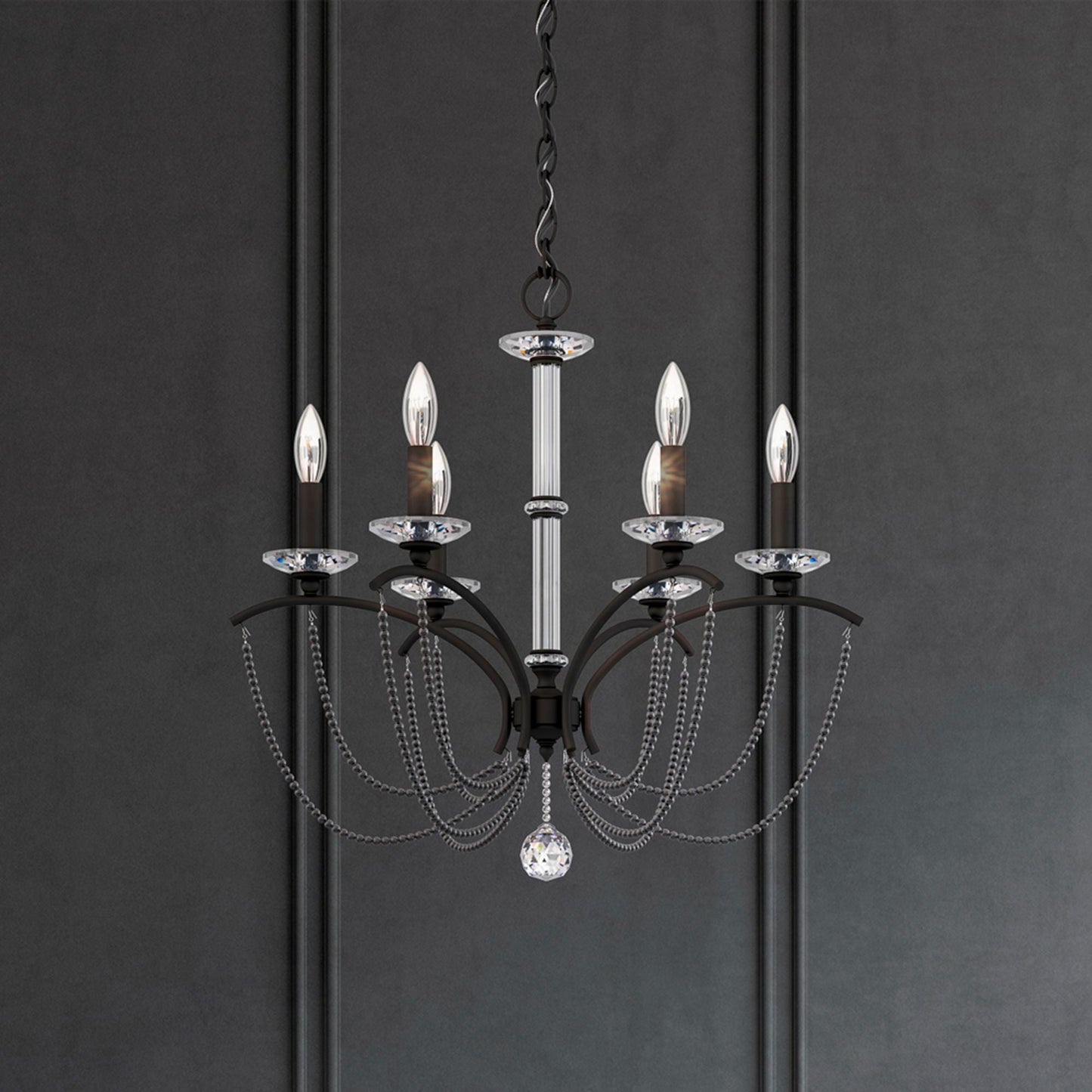Priscilla 23.5"H x 23.5"W 6-Light Crystal Chandelier in Black