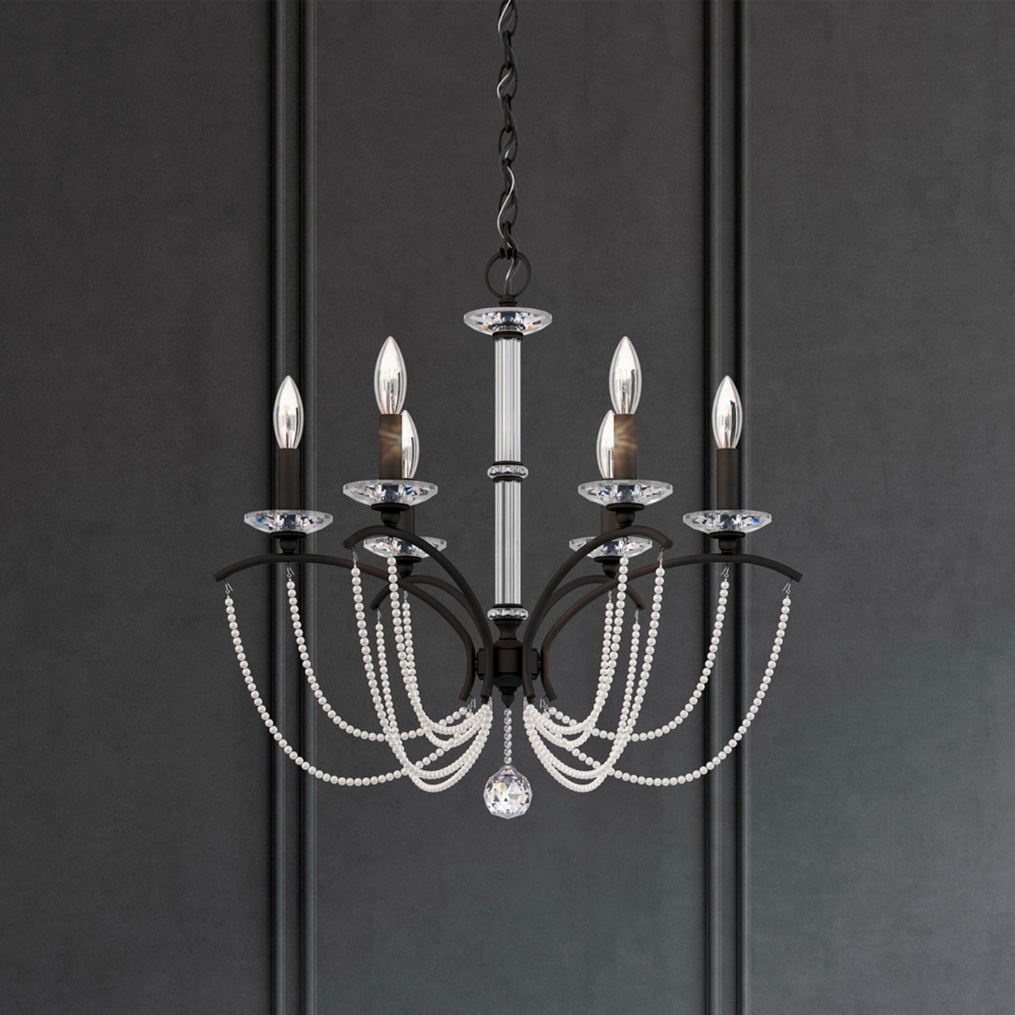 Priscilla 23.5"H x 23.5"W 6-Light Crystal Chandelier in Black