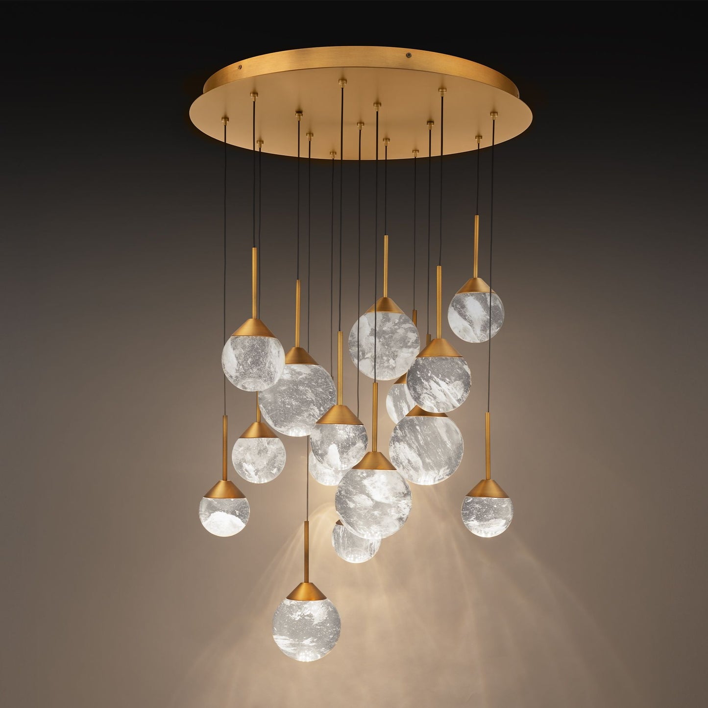 Quest 8"H x 23"W 15-Light Crystal Multi-Light Pendant in Aged Bra