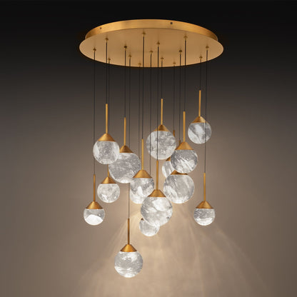 Quest 8"H x 23"W 15-Light Crystal Multi-Light Pendant in Aged Bra