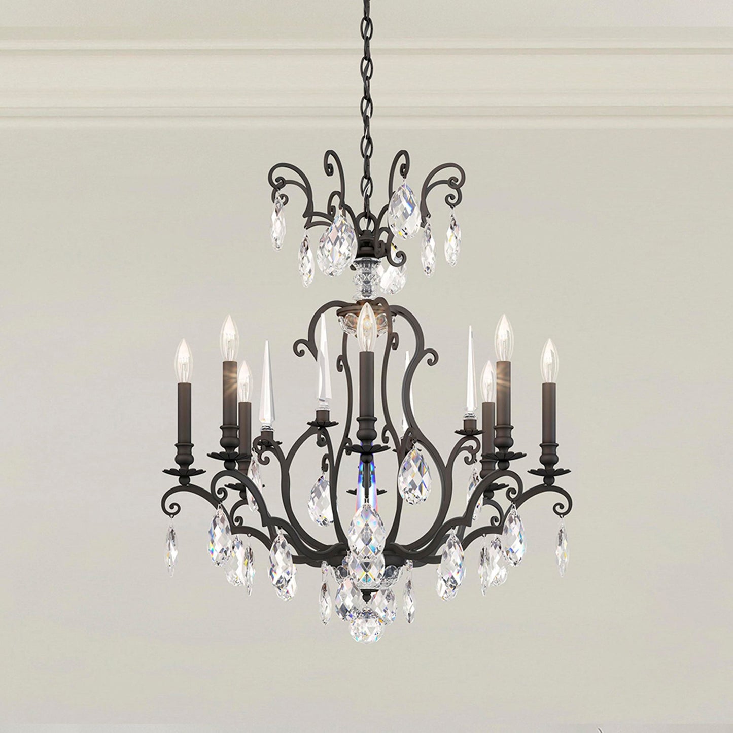 Renaissance Nouveau 31"H x 32"W 8-Light Crystal Chandelier in Bla