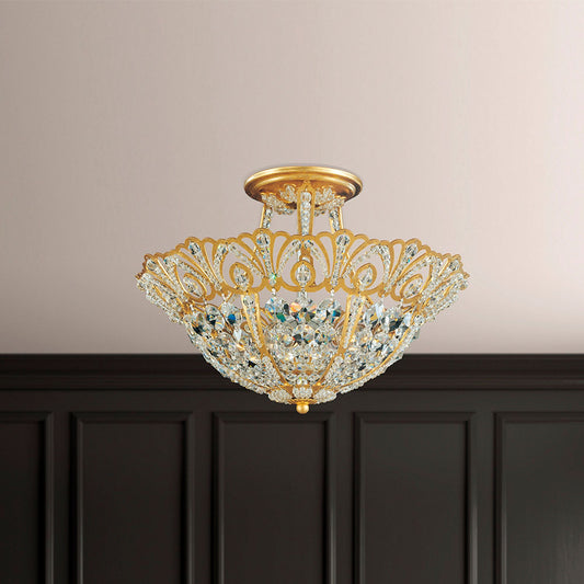 Rivendell 10.5"H x 15"W 5-Light Crystal Semi-Flush Mount in Heirl