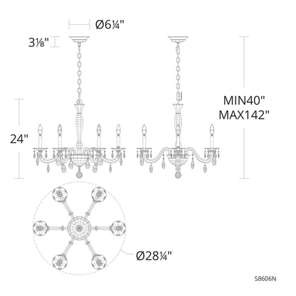 San Marco 24"H x 28.3"W 6-Lt Crystal Chandelier in Hrlm Gold